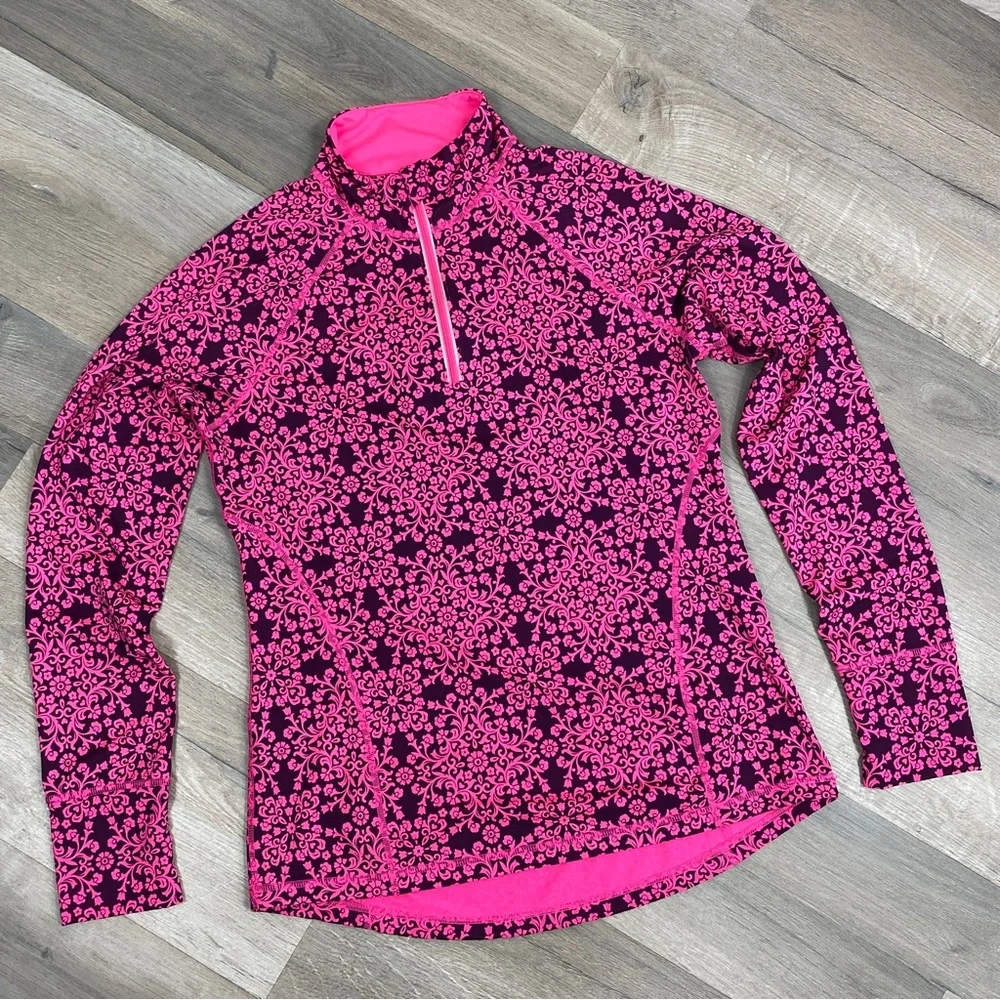 Ideology Floral Damask Print Quarter Zip Athletic Top Purple Pink Medium - Picture 10 of 14